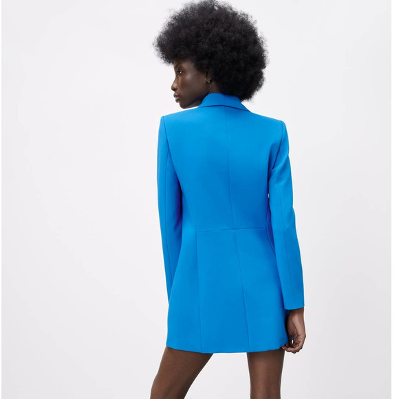 ZARA DOUBLE BREASTED LONG BLAZER BLUE XS - Picture 5 of 13